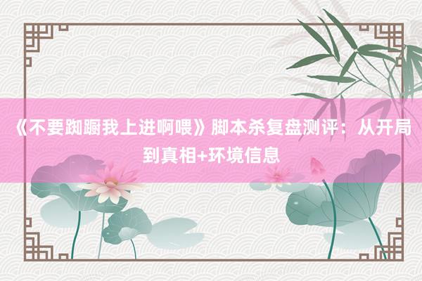 《不要踟蹰我上进啊喂》脚本杀复盘测评：从开局到真相+环境信息