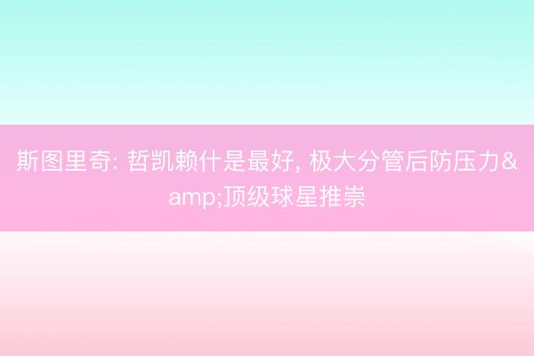 斯图里奇: 哲凯赖什是最好， 极大分管后防压力&顶级球星推崇