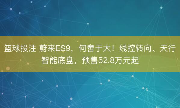 篮球投注 蔚来ES9，何啻于大！线控转向、天行智能底盘，预售52.8万元起